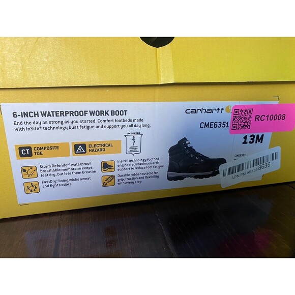 Mens Carhartt work boot Ground Force 6" WP Composite Toe Black 13 M - Picture 5 of 12